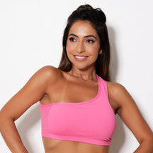 Top Fitness Assimétrico Rosa Neon