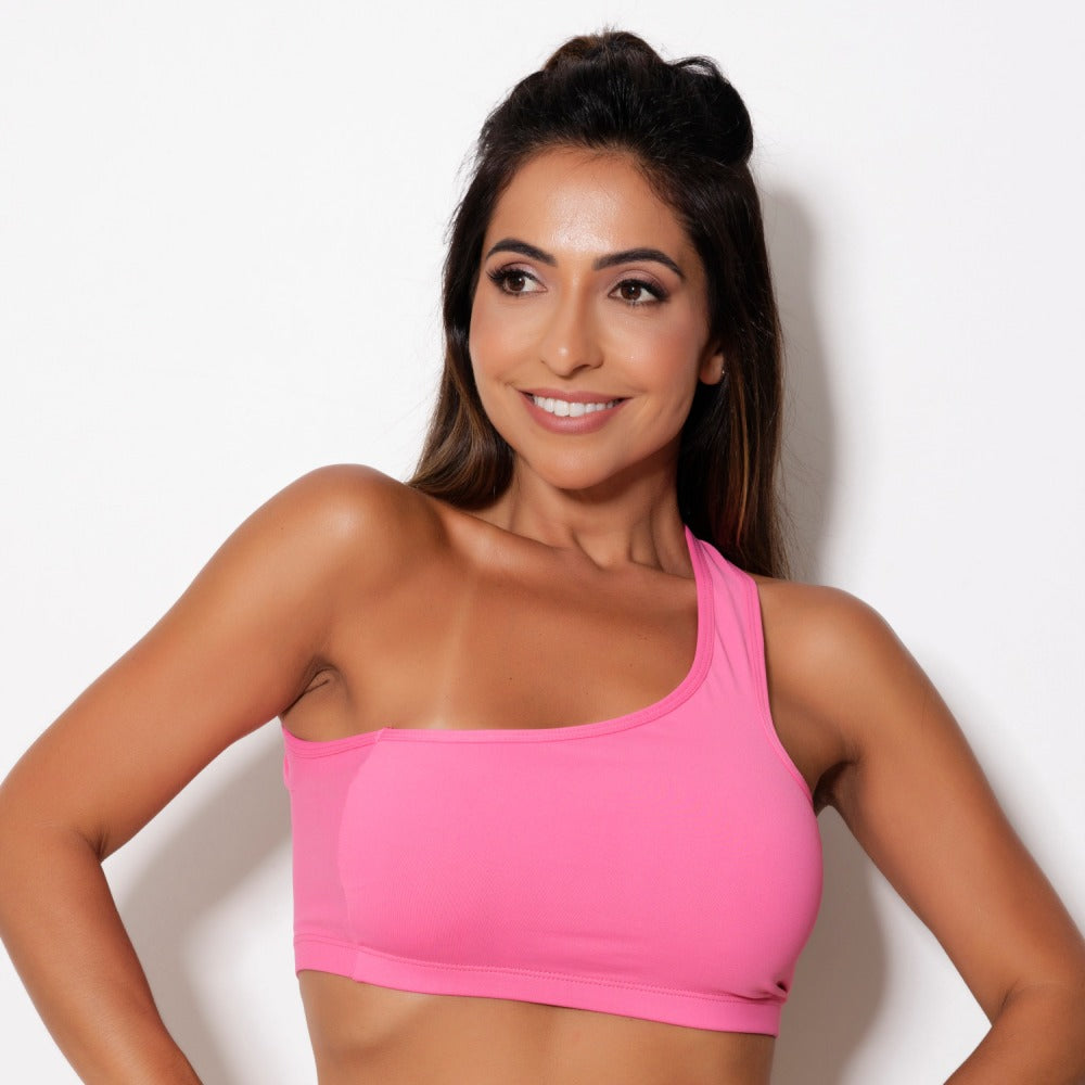 Top Fitness Assimétrico Rosa Neon