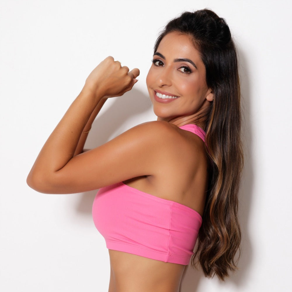 Top Fitness Assimétrico Rosa Neon