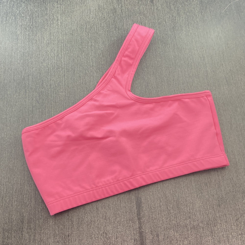 Top Fitness Assimétrico Rosa Neon